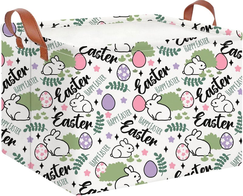 CLOCOR Rectangular Green Easter Gift Basket Empty,Waterproof Storage Basket with Handles,Room Decor(Rabbit Egg) - Image 1